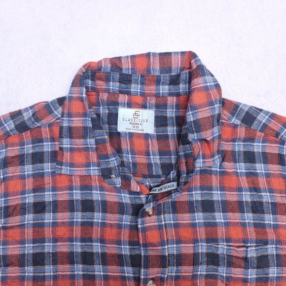 Class Club Tartan Flannel Long Sleeve Button Up Shirt Mens Size 18/20 Blue - Picture 1 of 11